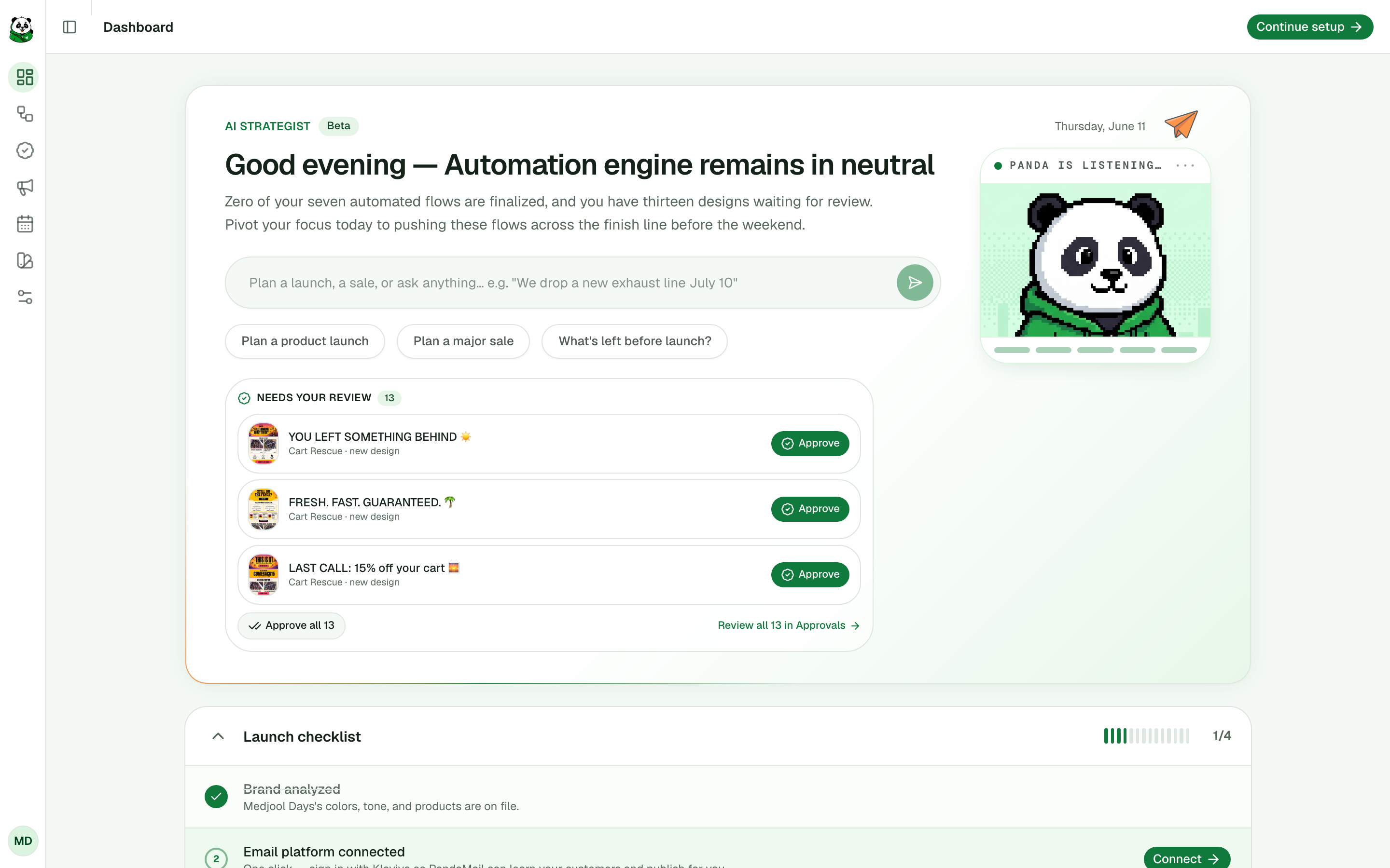 The MailPanda dashboard: your AI strategist's plan for the week